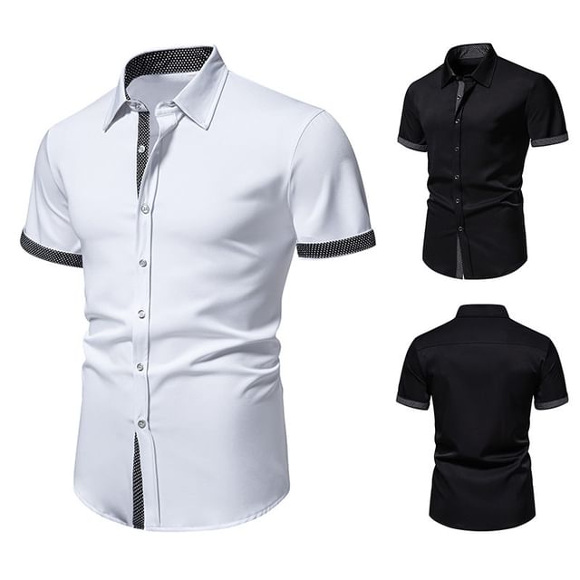 Fireon-Short-Sleeve Plain Contrast Trim Shirt