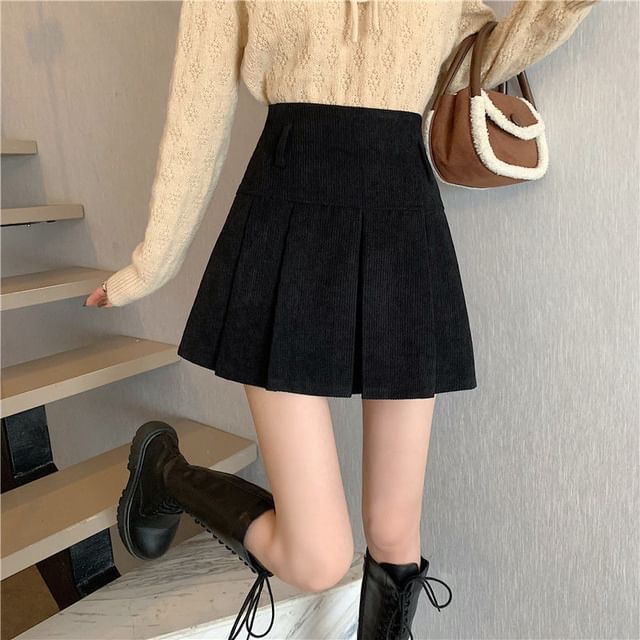 Sienne - High Rise Plain Pleated Mini A-Line Skirt