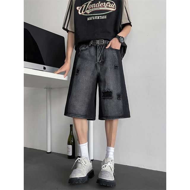Plummie-Mid Rise Washed Distressed Denim Shorts