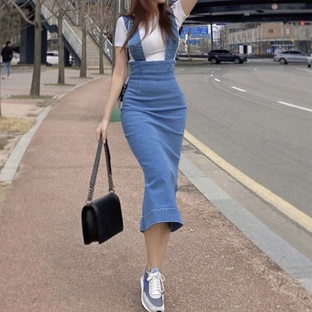 knee length dresses for ladies Stamford Denim Midi Dress  Amaroso Boutique