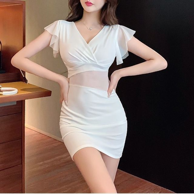 white christmas dresses Lydia Long Sleeve Mesh Mini Party Dress -PromGirl White / XSmall