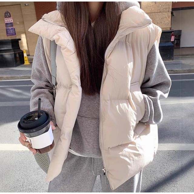 Trendycas-Plain Padded Button-Up Vest