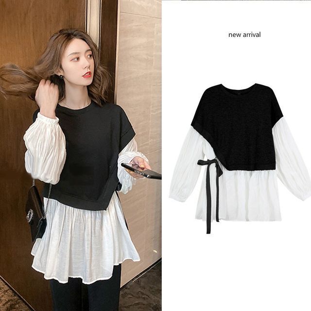 Lewwe-Maternity Mock Two-Piece Blouse