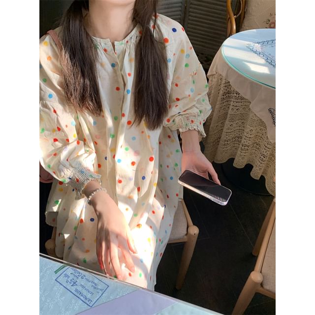 Beem-Long Sleeve Round Neck Dotted Blouse