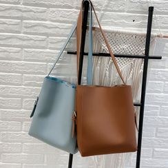 Skyglow - Set: Plain Faux Leather Tote Bag + Zip Pouch Skyglow - Set: Plain Faux Leather Tote Bag + Zip Pouch