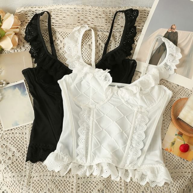Lemongrass-Lace-Trim Corset Bustier Top