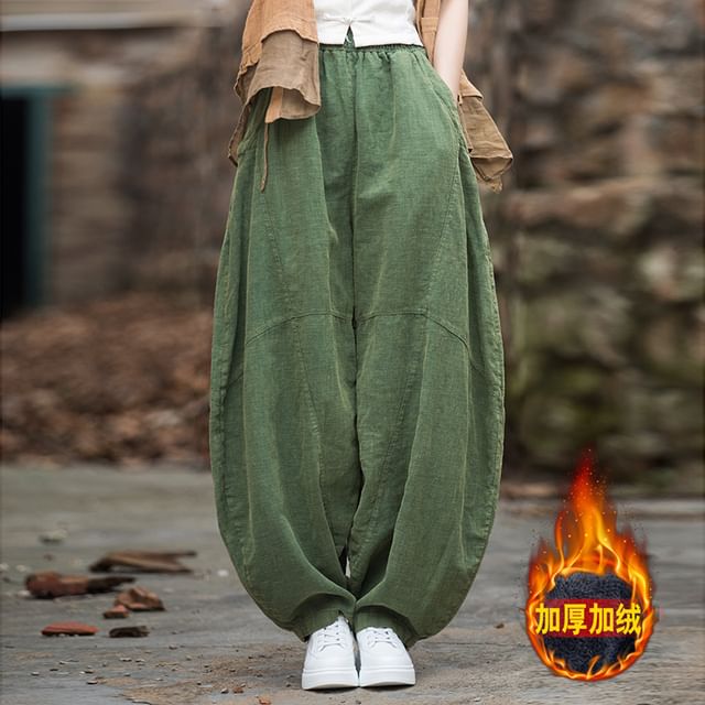Lewwe-Mid Waist Plain Harem Pants