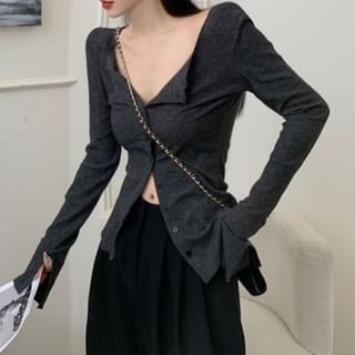 Striinkie-V-Neck Button-Up Plain Cardigan