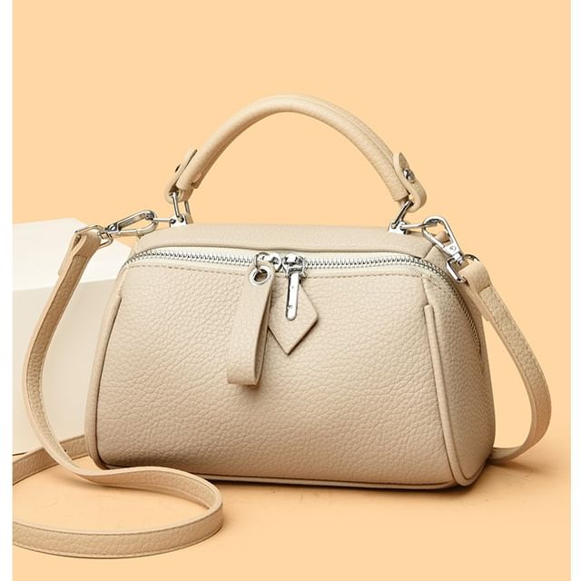 Mayanne-Faux Leather Grained Boston Bag