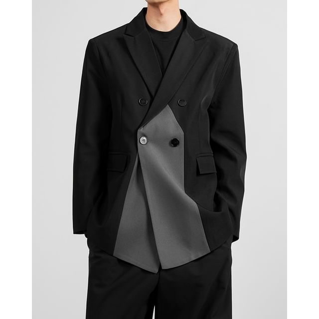 Omozando-Peak Lapel Two Tone Double-Breasted Blazer