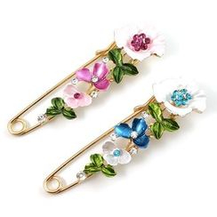 AONA - Alloy Glaze Flower Safety Pin Brooch