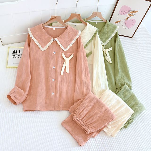 Somnus-Pajama Set Long-Sleeve Collared Top Pants