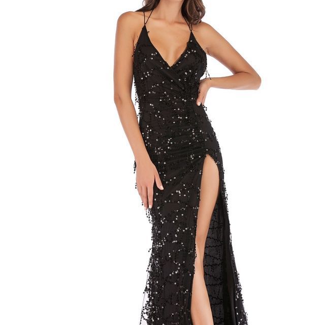 Micah Y - Sequined Spaghetti Strap Sheath Evening Gown | YesStyle