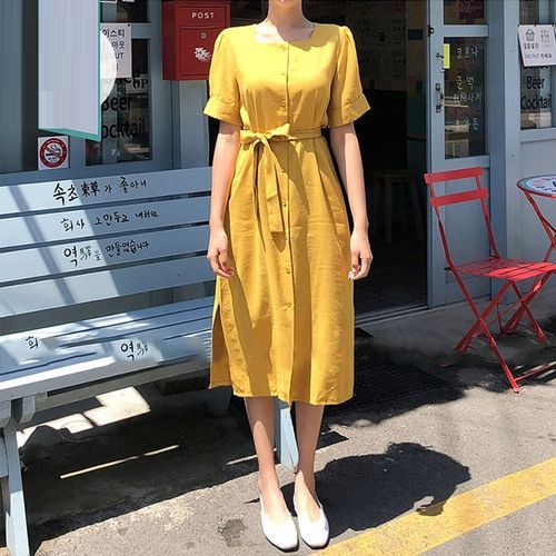 Tangihouse - Button-Up Short-Sleeve Midi A-line Dress | YesStyle