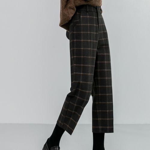 Sancus - High Waist Straight Leg Plaid Wool Pants | YesStyle