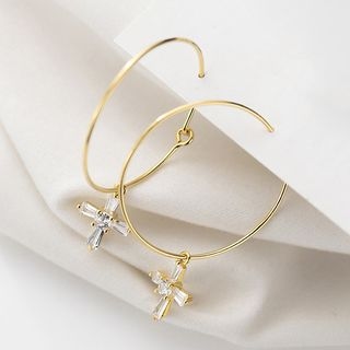 Boucles D'oreilles Argent Massif 925 Avec Strass - Style Puces - Occasion