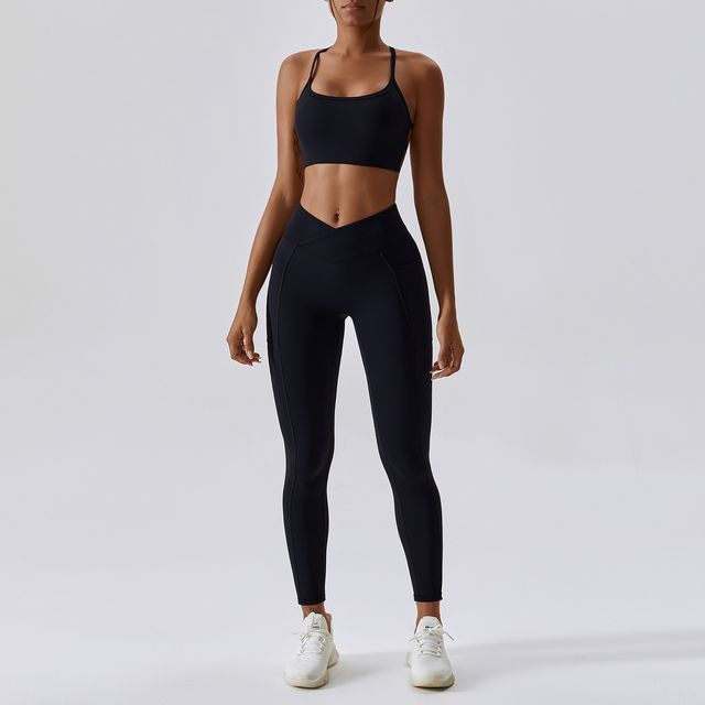 Spaghetti Strap Plain Backless Sports Bra