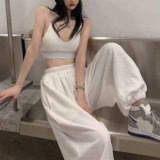 Fabricino-High Waist Plain Baggy Pants