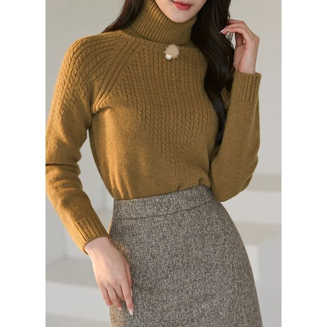 Styleonme Turtleneck CableKnit Yoke Sweater YesStyle