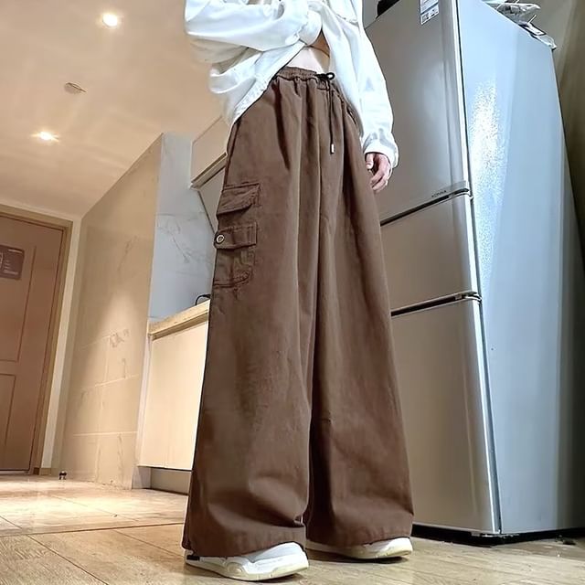 farrahces-High Waist Plain Wide Leg Pants