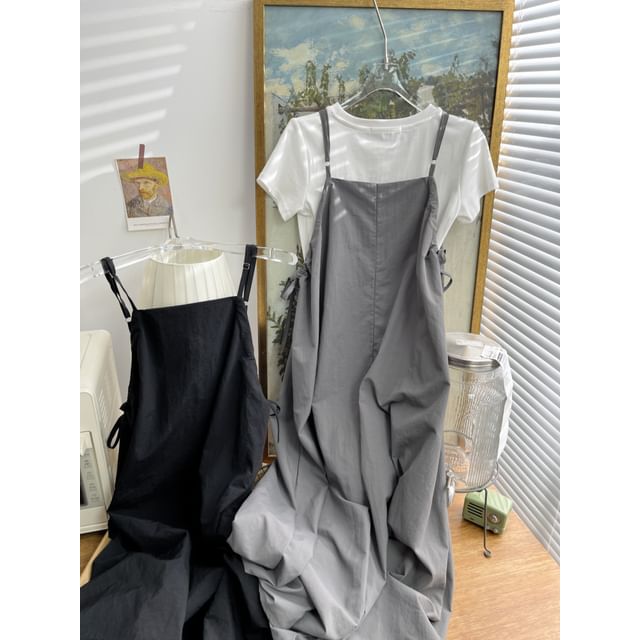 PANDAGO-Spaghetti Strap Plain Midi A-Line Dress