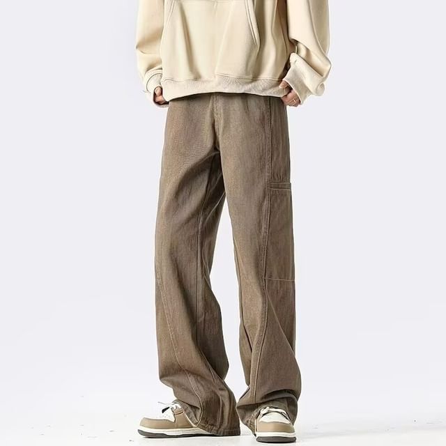 Dukakis-Mid Rise Plain Wide Leg Pants