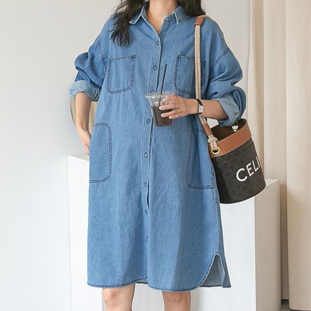white christmas dresses Hatch Women's The Denim Maternity Nursing Friendly Shirt - Light Blue main image 0
