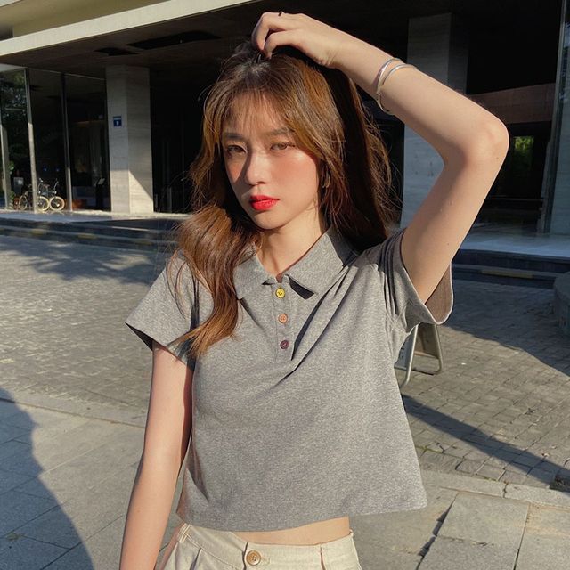 Magimomo-Short-Sleeve Plain Polo Shirt
