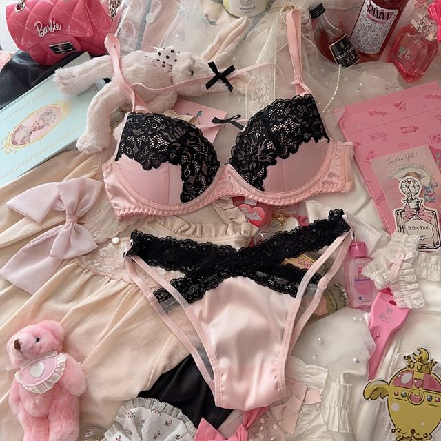 Wild Cat Set: Lace Trim Bra Panties YesStyle