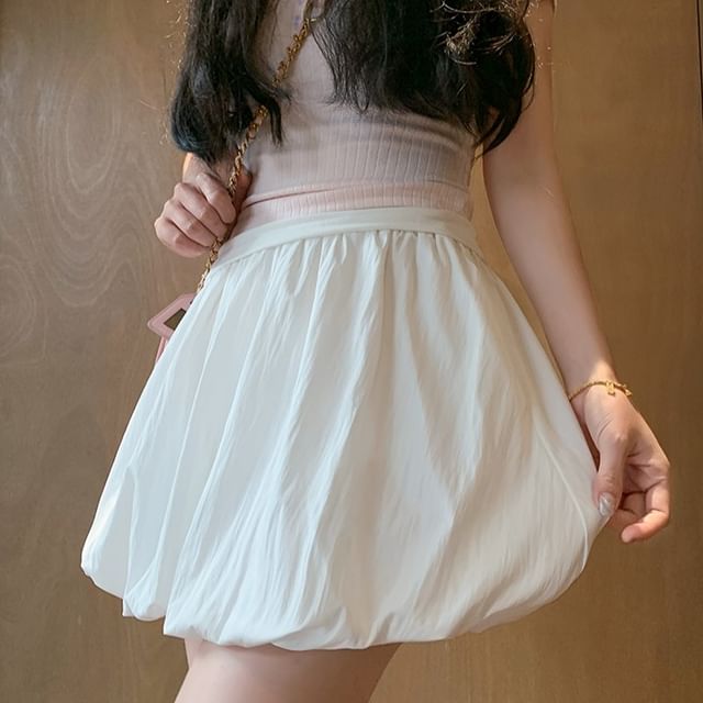 evanesce-High Rise Plain Mini A-Line Skirt