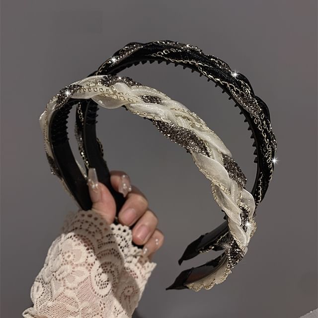 Baburu-Rhinestone Chain Braided Headband Set