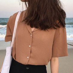 CaraMelody - Striped Short-Sleeve Blouse CaraMelody - Striped Short-Sleeve Blouse
