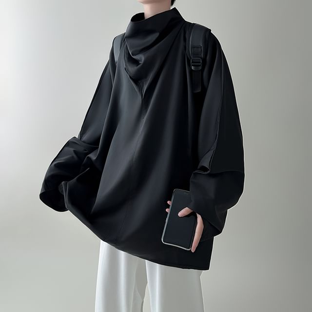 VEAZ-Long-Sleeve High Neck Plain T-Shirt