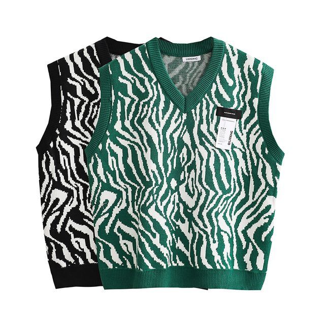 V-Neck Zebra Print Sweater Vest | YesStyle