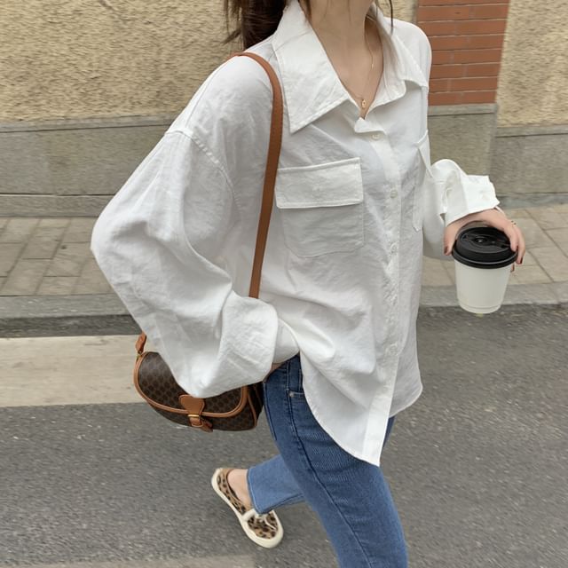 ANORA-Plain Button-Up Shirt