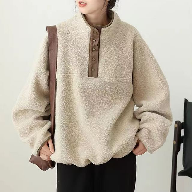 Everose-Turtleneck Two Tone Fleece Sweatshirt