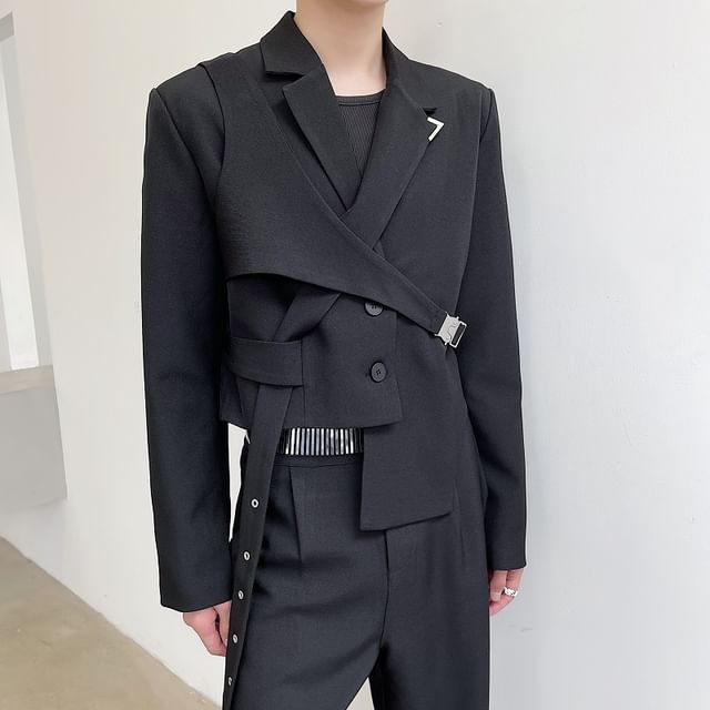 Patow-Plain Asymmetrical Buckled Single-Breasted Blazer