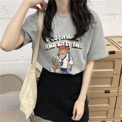 PINPI - Short-Sleeve Cartoon Print T-Shirt PINPI - Short-Sleeve Cartoon Print T-Shirt