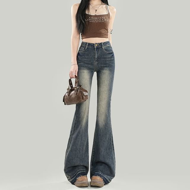 Denimot-High Waist Washed Flared Jeans Various Designs