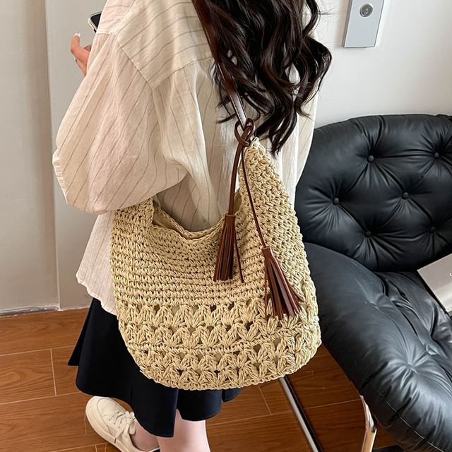KOCORE-Straw Tasseled Shoulder Bag