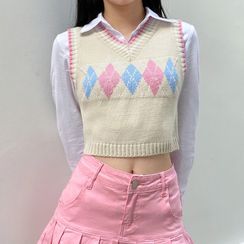 Sosana - Argyle Cropped Sweater Vest Sosana - Argyle Cropped Sweater Vest