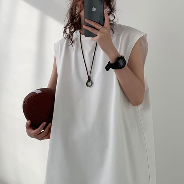 Samso-Crew Neck Plain Tank Top