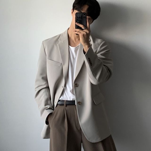 Freehop-Plain Single-Breasted Blazer