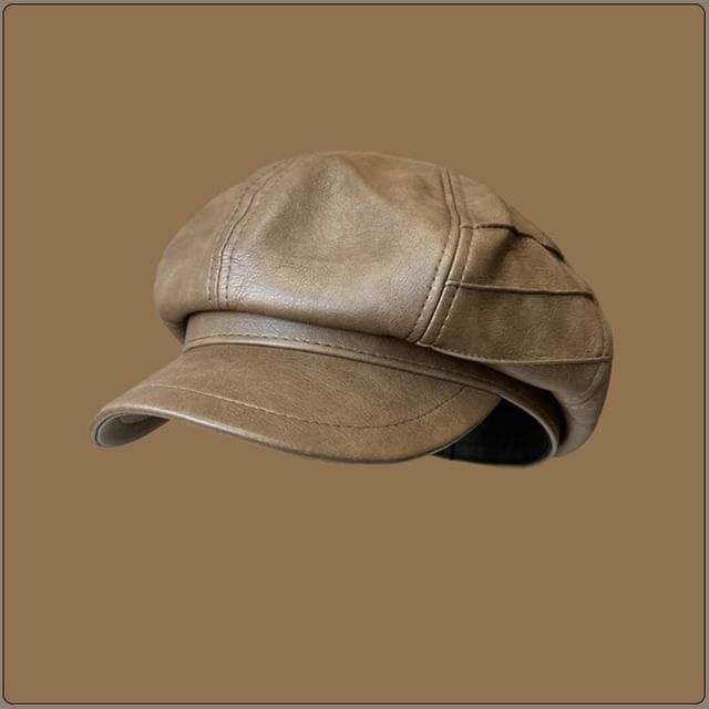 4-4 STUDIO-Faux Leather Newsboy Cap
