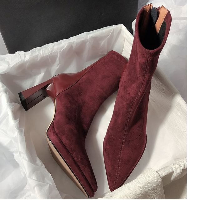 Karlao-Pointy Chunky Heel Short Boots