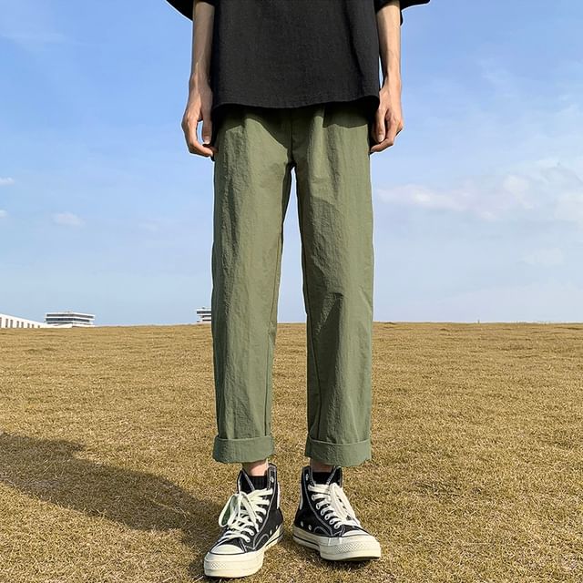 Koiyua-Mid Rise Plain Wide Leg Pants