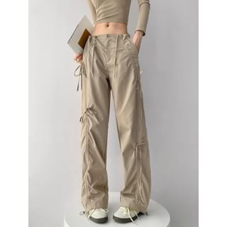 Shira Bow-Accent Low-Waist Parachute Pants in 6 Colors Sale