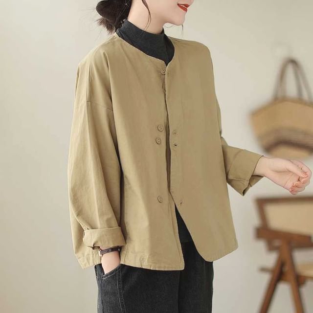 Lewwe-Plain Button-Up Jacket