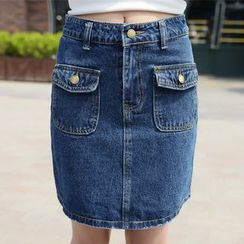 Sugar Hime - Pocketed Straight Leg Denim Skirt