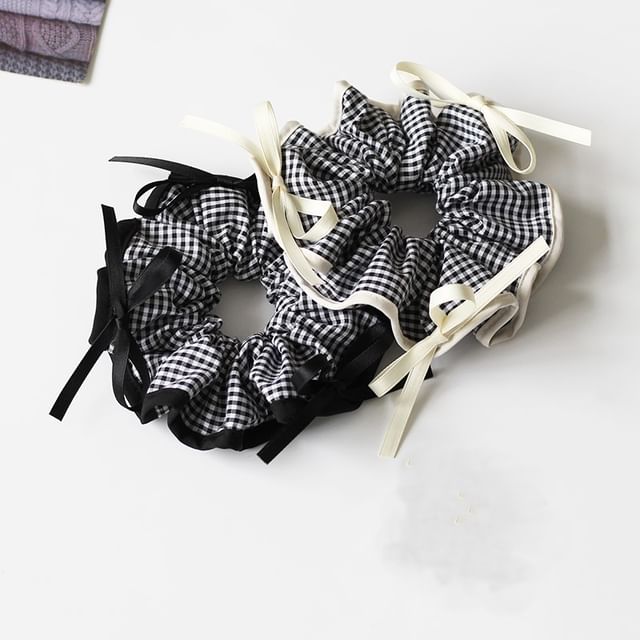 Kawano-Bow Plaid Hair Scrunchie